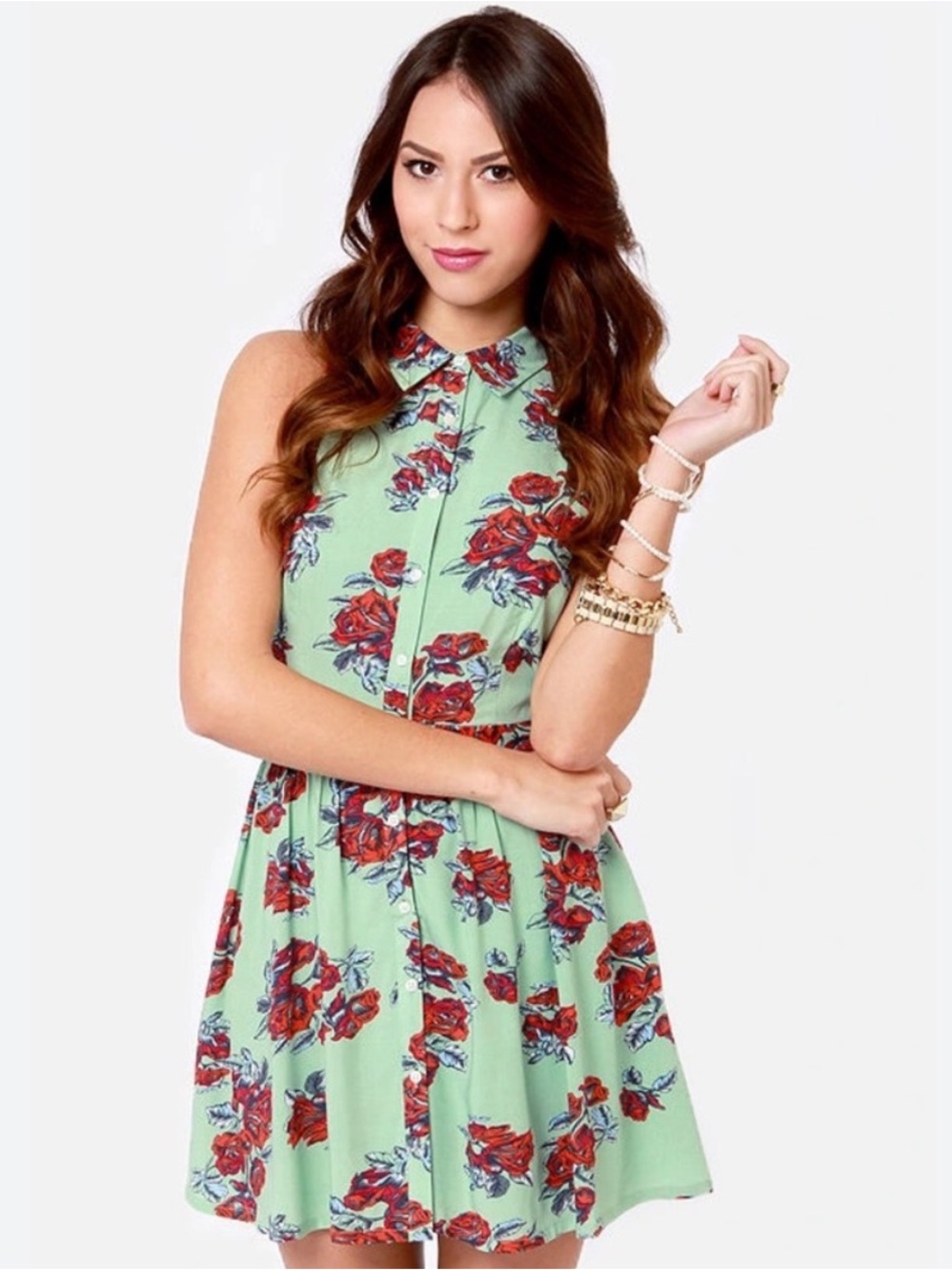 MINKPINK Floral Sleeveless Button Down Dress